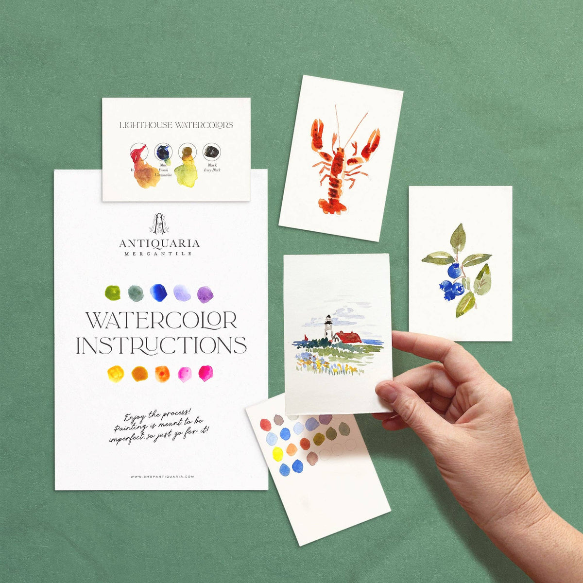 Mini Coastal Watercolor Kit | Lighthouse, Lobster & Blueberry Painting Kit