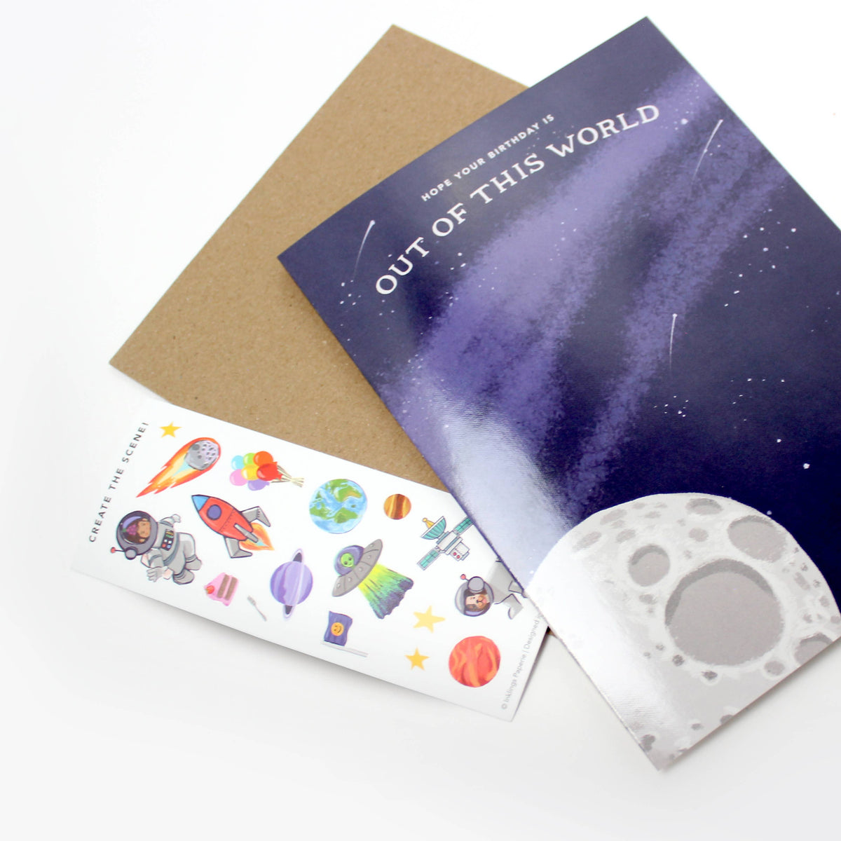 Outer Space Birthday Sticker Scene Greeting Card
