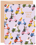 You're on a Roll Dogs on Colorful Scooters Birthday Card