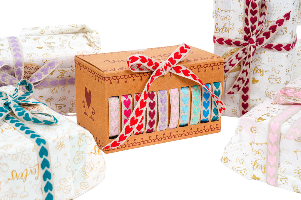 Heart ribbon, 10 colors x 5 yards (4.5 m) each color