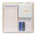 A Pearhead sticky note set in a clear plastic sleeve, featuring a white to-do list pad, a lined sticky note pad with a circular logo sticker, and a save for later pad with two blue sticky notes.