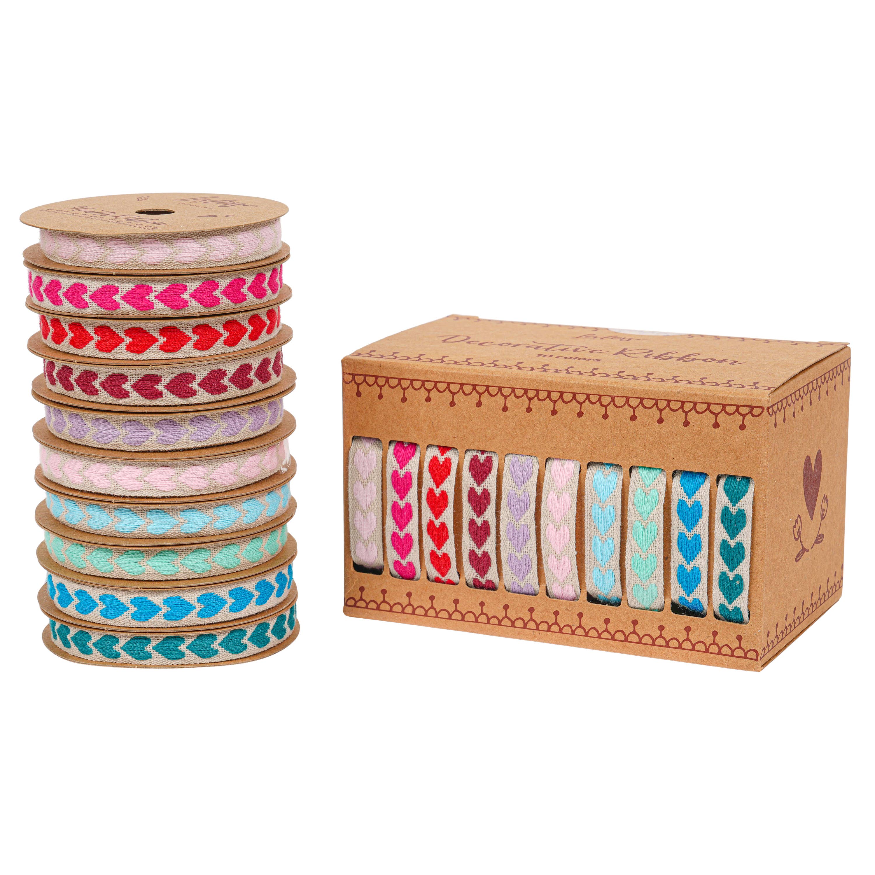 Heart ribbon, 10 colors x 5 yards (4.5 m) each color