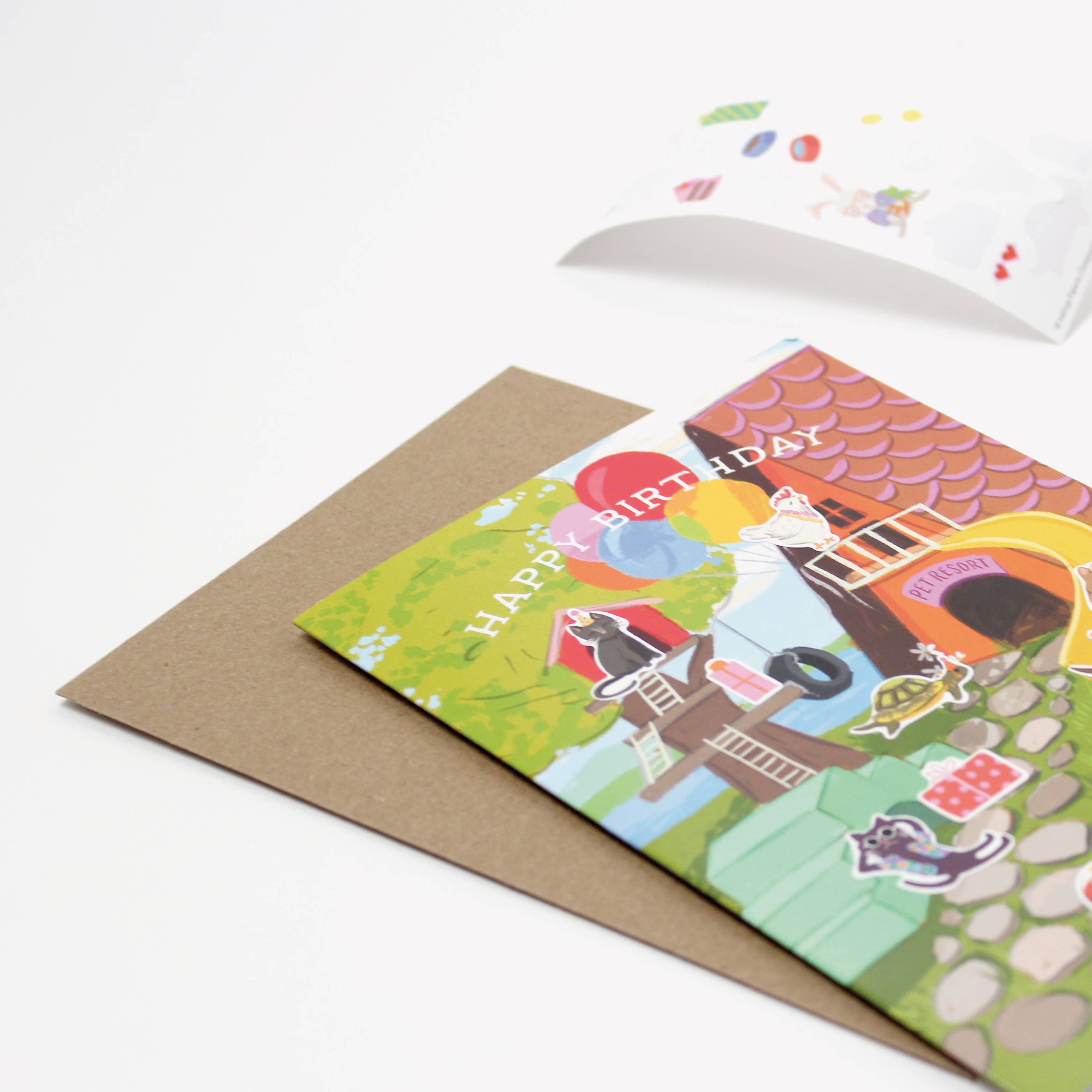 Pet Resort Birthday Sticker Scene Card