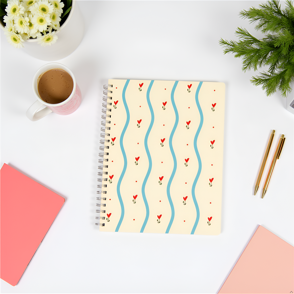 Floral Spiral Spiral Notebook, 8x10 Stationary Journal