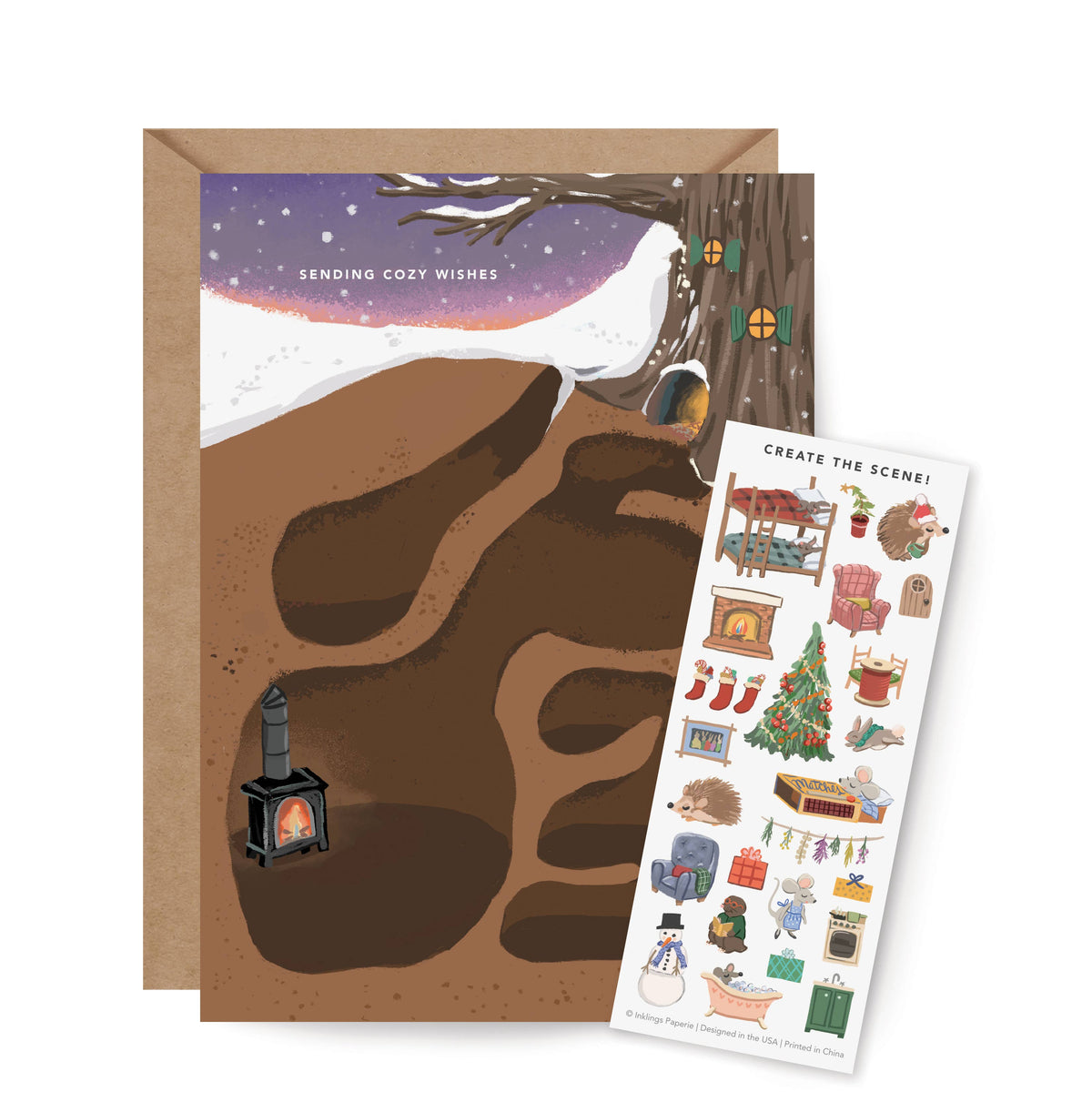 Cozy Woodland Creatures Sticker Scene Greeting Card