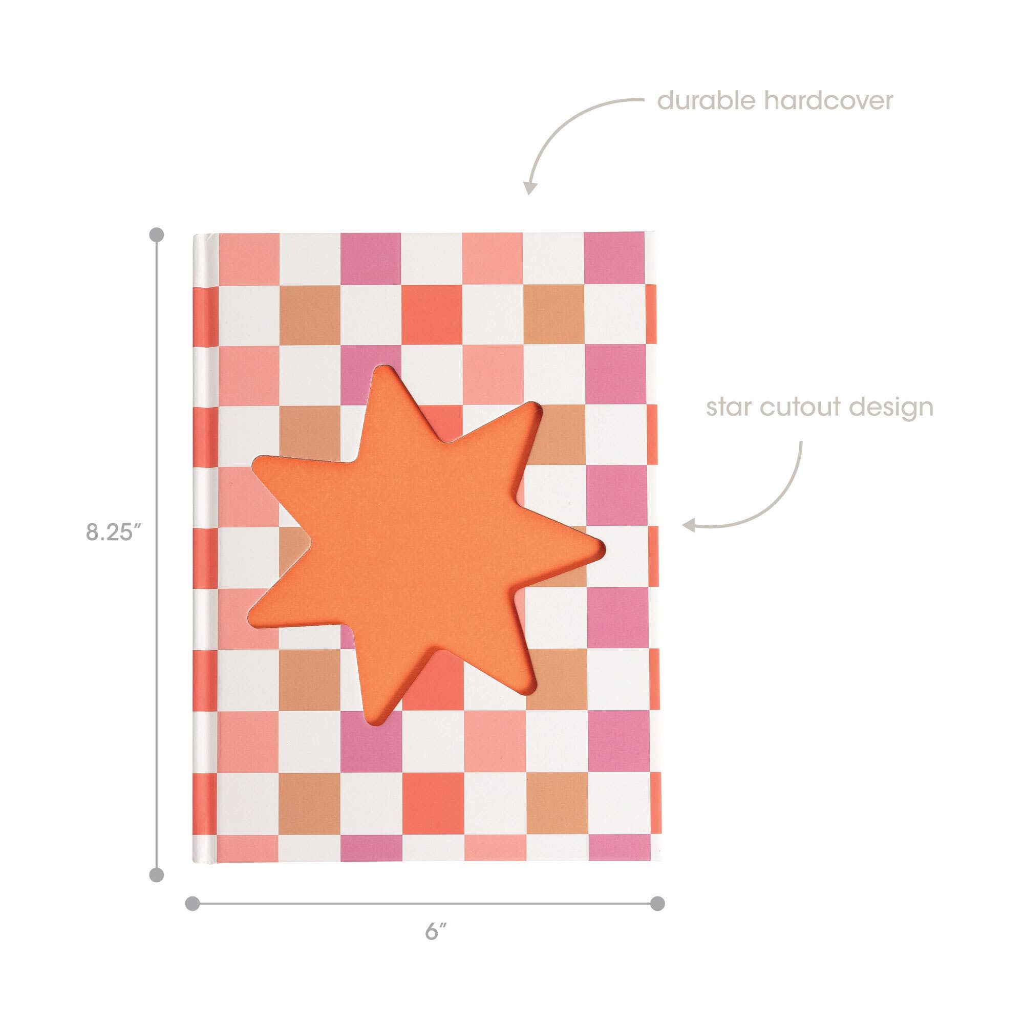 Checkered Star Pink & Orange Hardcover Journal Notebook 6x8