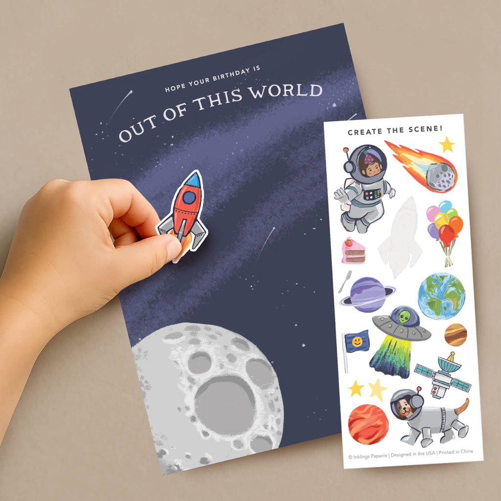 Outer Space Birthday Sticker Scene Greeting Card