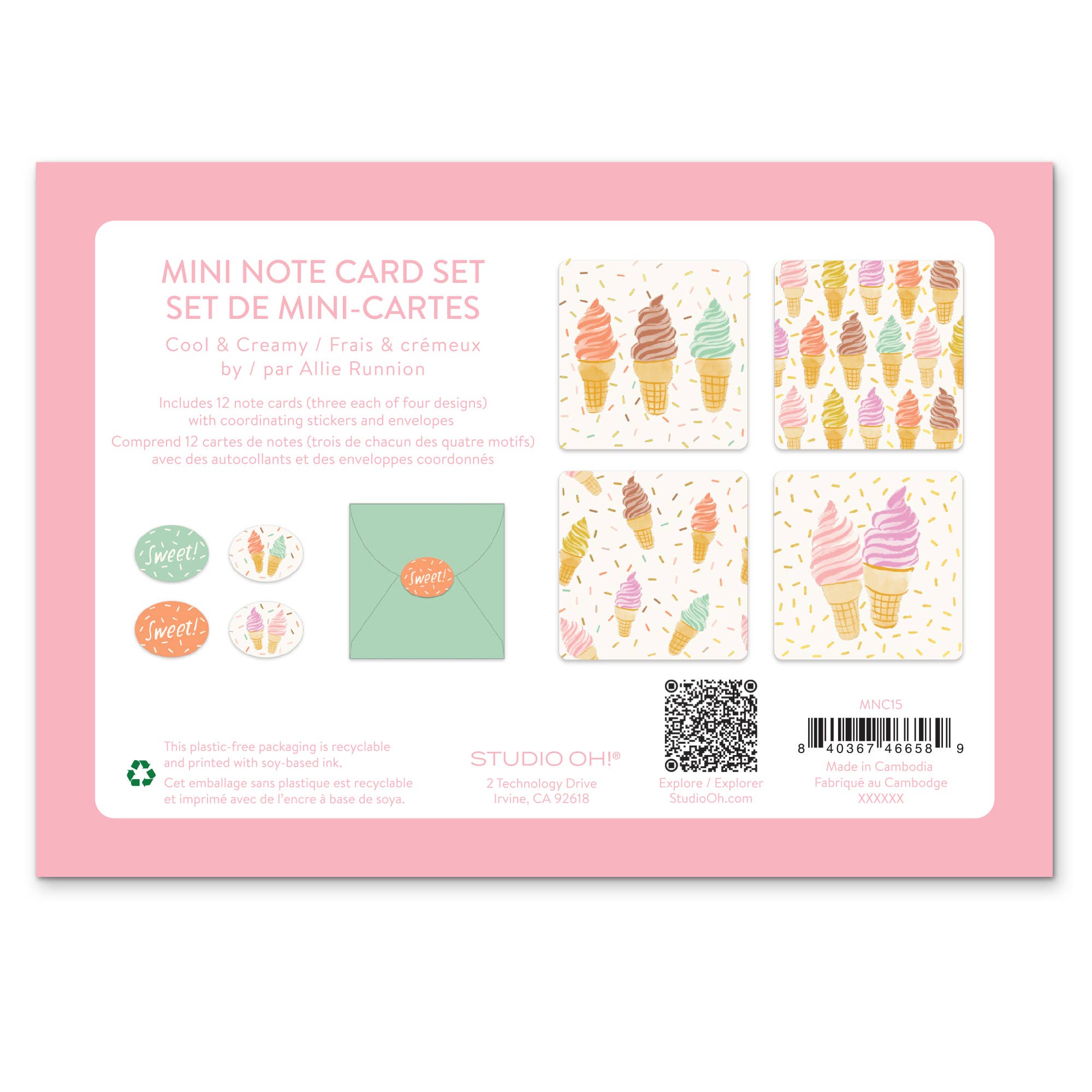 Cool & Creamy Assorted Mini Note Card Set with Stickers by Studio Oh!